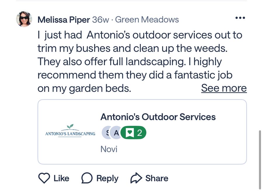 Screenshot of homeowner recommendation from Melissa Piper