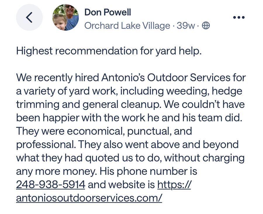 Screenshot of homeowner recommendation from Don Powell